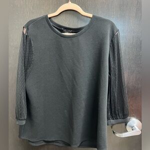 Nel + Lo Black Plus Top Size 2X Long Sheer Sleeves Dressy waffle Blouse